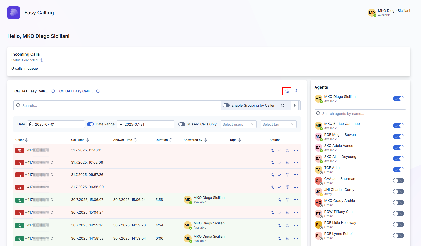 Call analytics dashboard