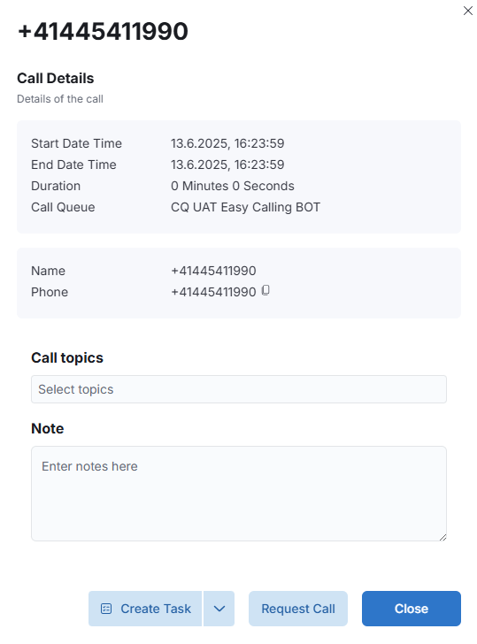 Caller details panel