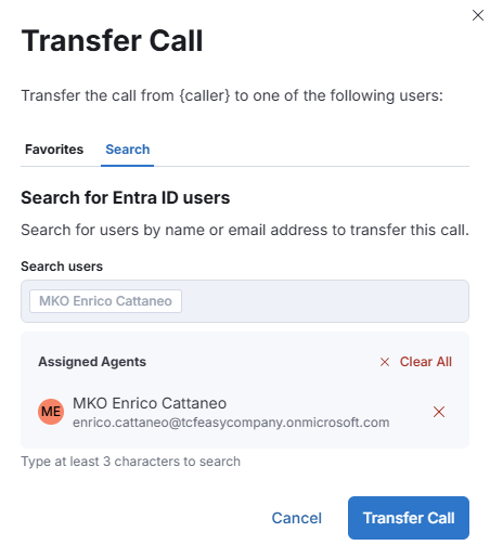 Direct transfer dialog