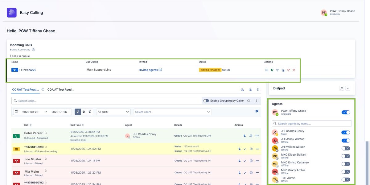 Agent status dashboard