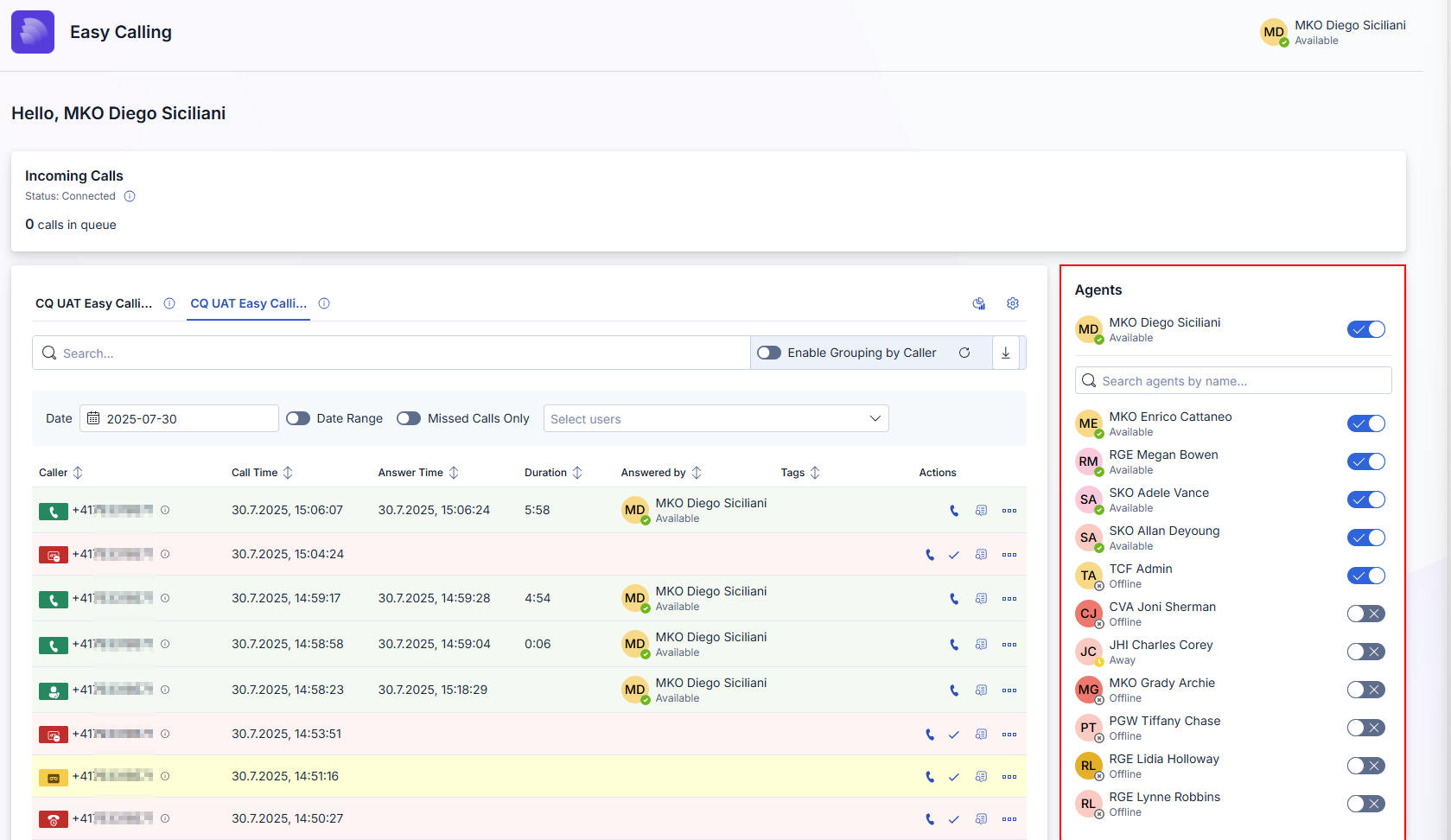 Agent status dashboard