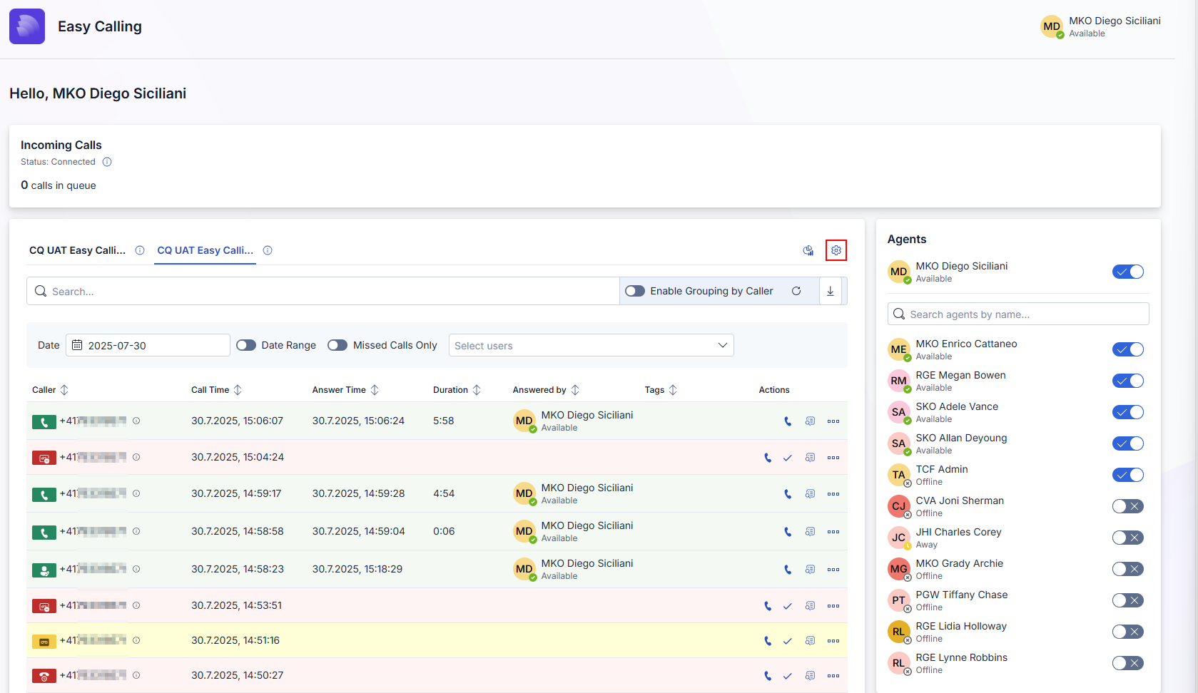 Queue settings panel